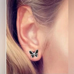 Mini Black Butterfly Stainless Steel Stud Earrings